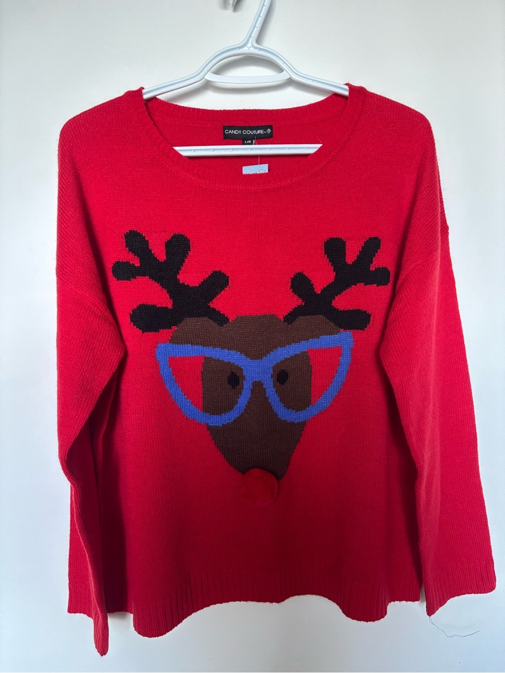 Candy Couture Red Reindeer Crewneck Sweater Christmas 🎄